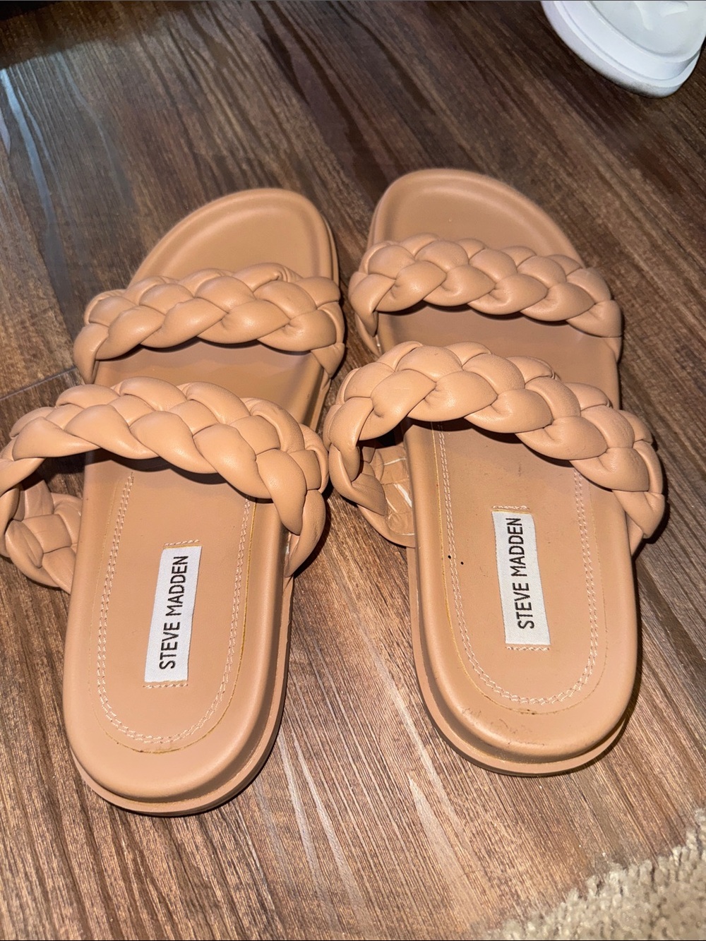 Steve Madden Braided Double-Strap Slide Sandals — Tan